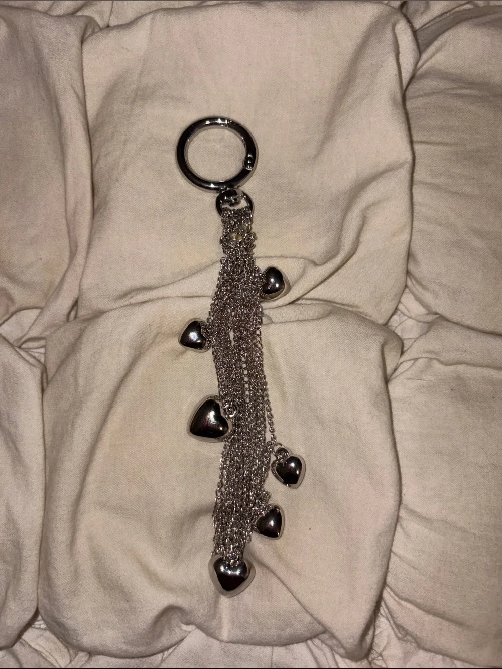Free People Silver Cascading Hearts Bag Charm Keyring